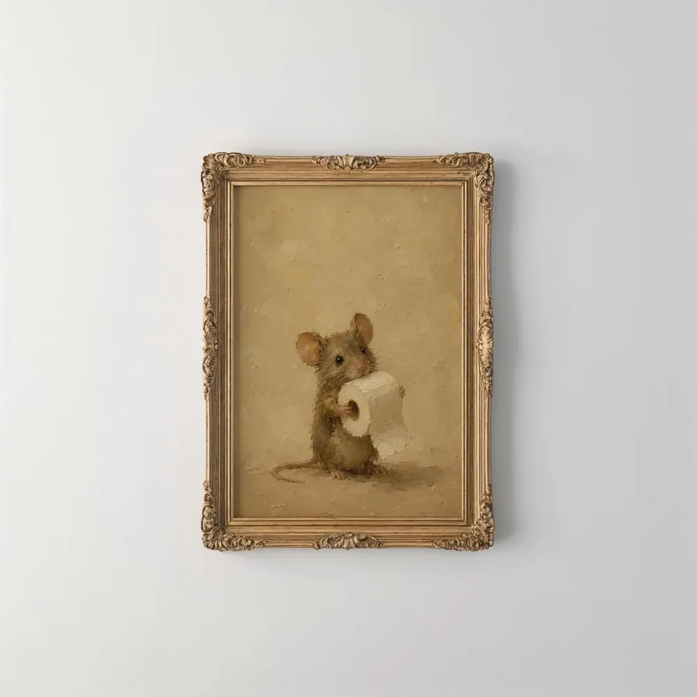 Cute Mouse Holding Toilet Paper Funny Vintage Bathroom Poster - Image 2
