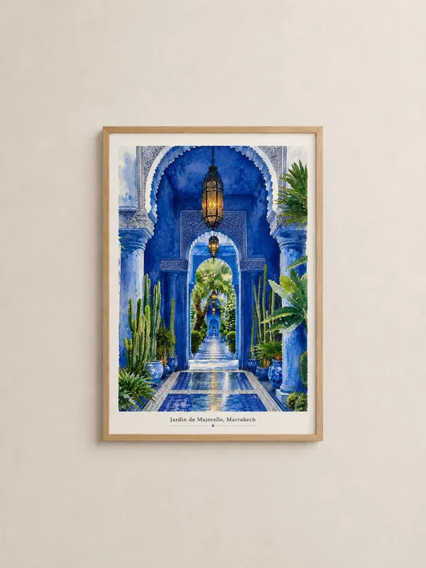 Jardin De Majorelle Marrakech Watercolor Travel Poster
