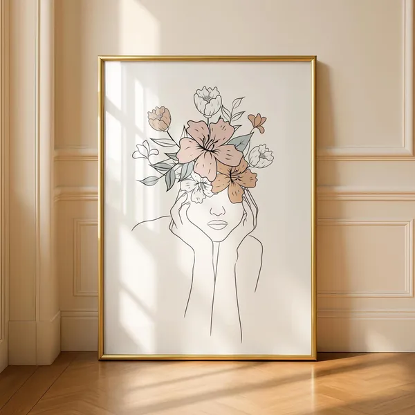 Flower Line Art Print, Boho Bedroom Decor