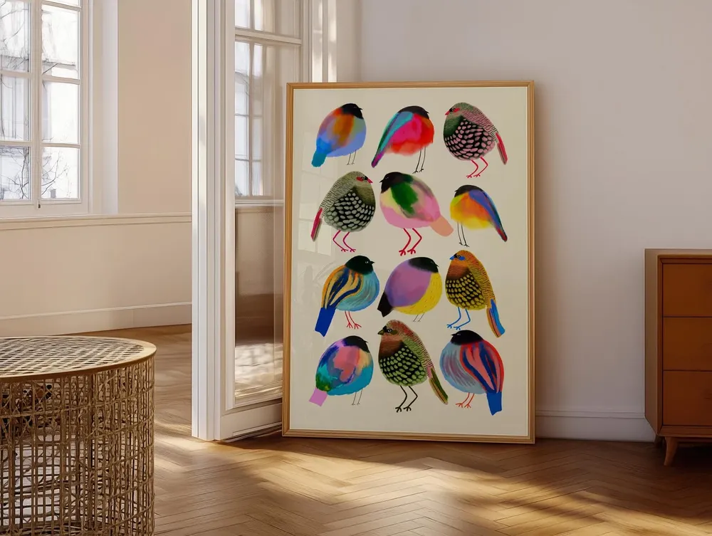 Twelve Colorful Watercolor Songbirds Vibrant Bird Art Poster - Image 4
