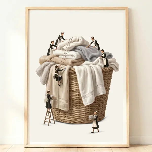Laundry Basket Wall Art, Japandi Utility Room Poster
