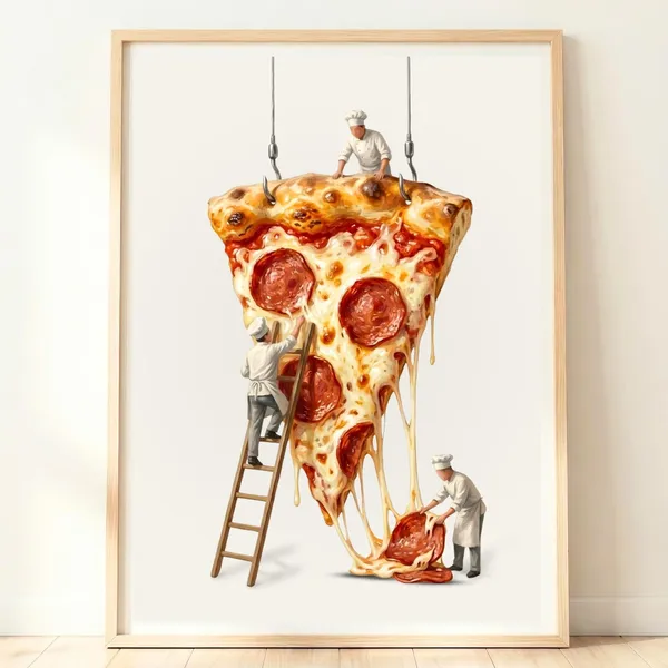Pepperoni Pizza Slice Art Print, Kitchen Decor