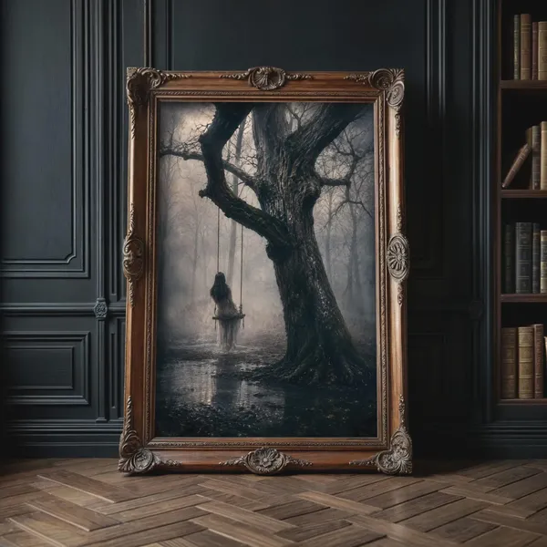 Gothic Woman on a Swing, Dark Fantasy Art Print