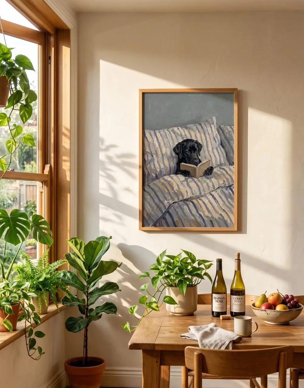 Black Labrador Reading in Bed Funny Custom Pet Morning Scene Poster - Image 3