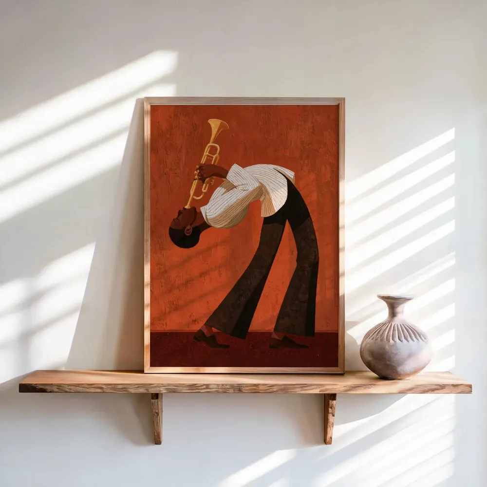 Jazz Trumpet Player Mid Century Modern Golden Soulful Poster - Image 5