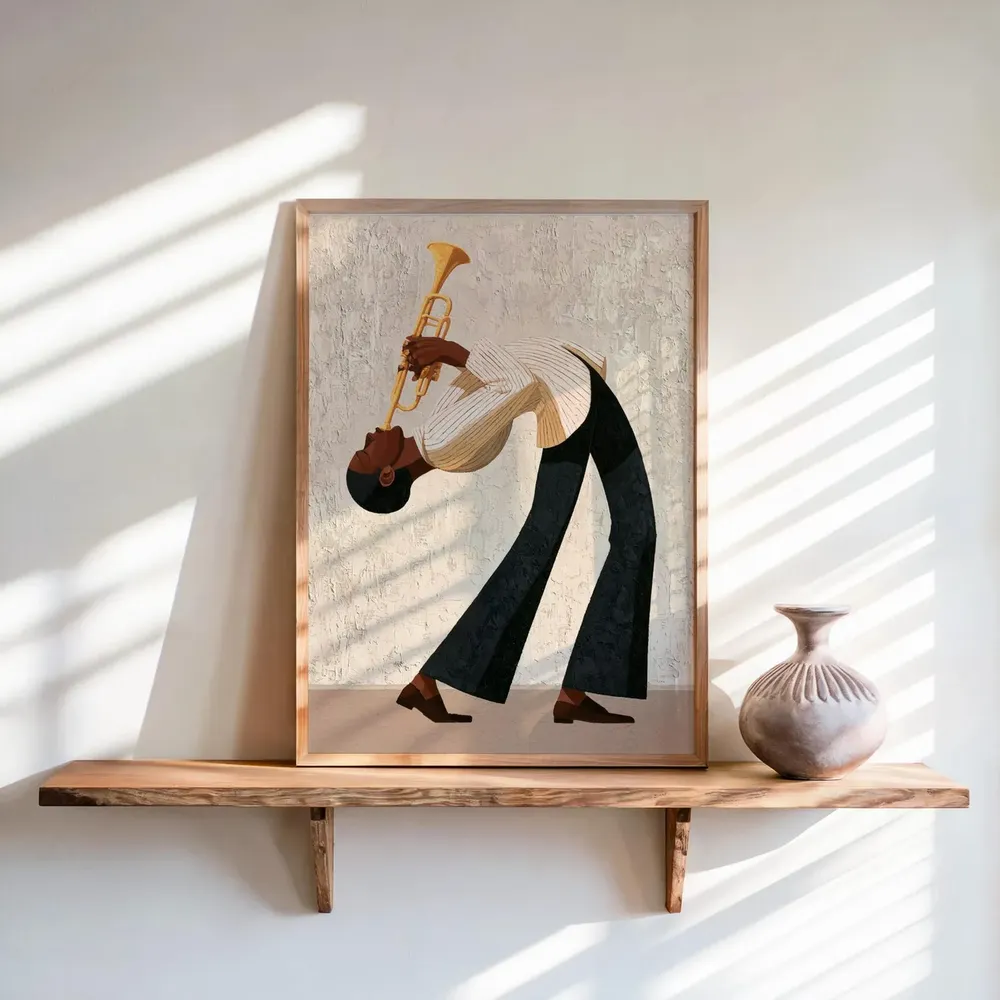 Jazz Trumpet Player Mid Century Modern Golden Soulful Poster - Image 3