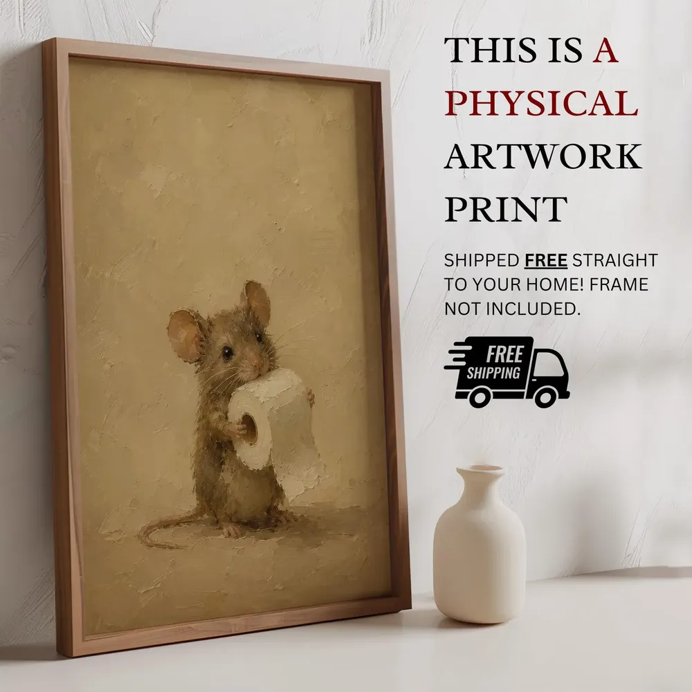 Cute Mouse Holding Toilet Paper Funny Vintage Bathroom Poster - Image 5