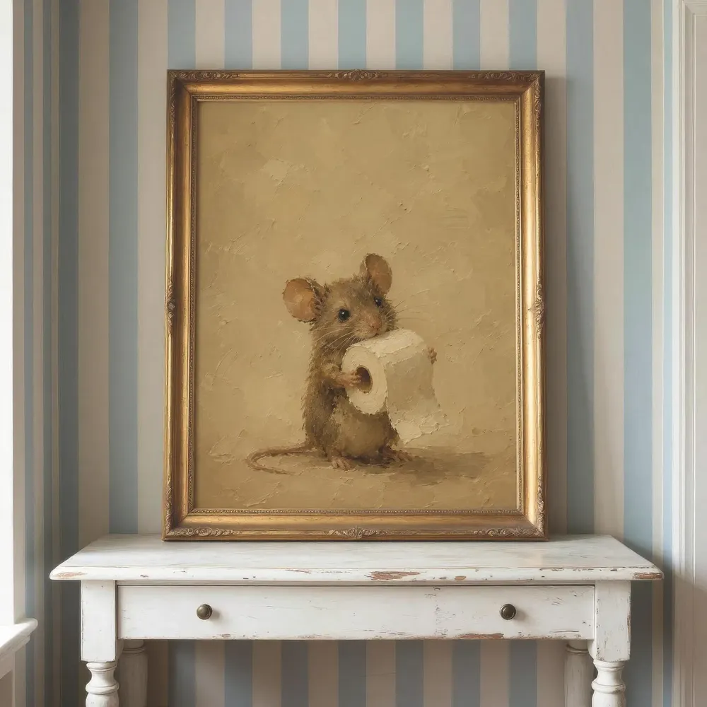 Cute Mouse Holding Toilet Paper Funny Vintage Bathroom Poster - Image 4