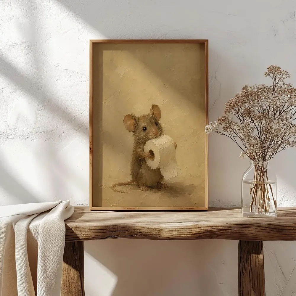 Cute Mouse Holding Toilet Paper Funny Vintage Bathroom Poster - Image 3