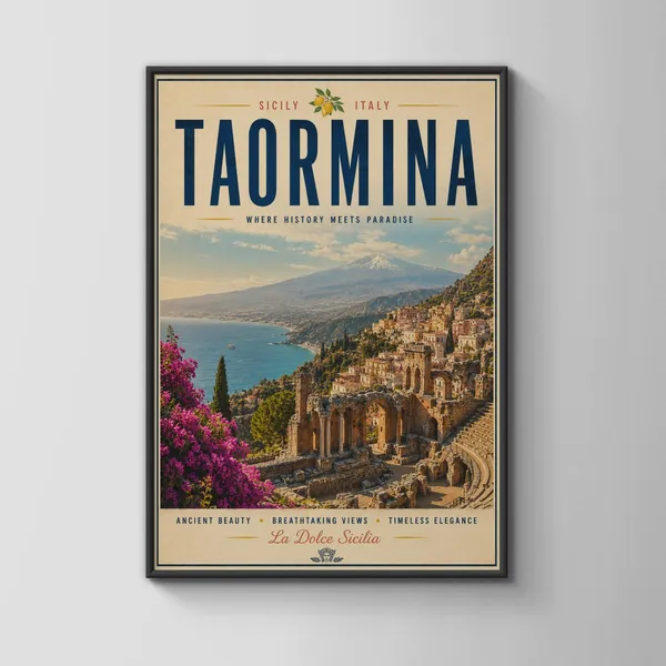 Taormina Sicily Vintage Travel Poster, Italy Art Print