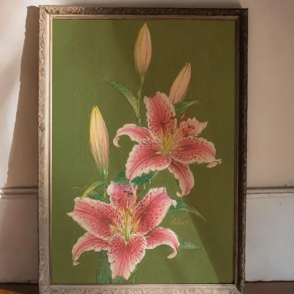 Pink Lilies Vintage Floral Botanical Art Print