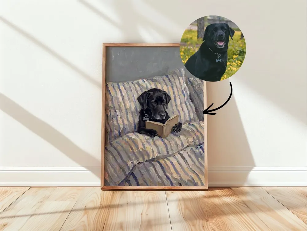 Black Labrador Reading in Bed Funny Custom Pet Morning Scene Poster - Image 6
