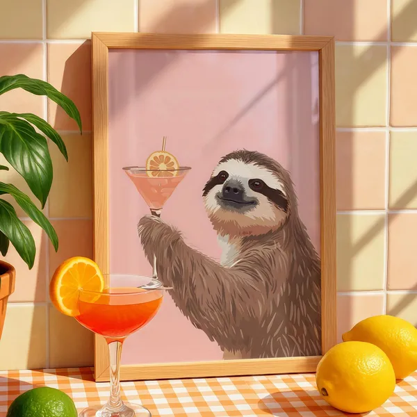 Sloth Alcohol Kitchen Cocktail Art Print