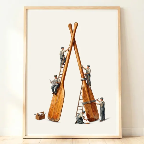 Rowing Vintage Print, Lake House Decor