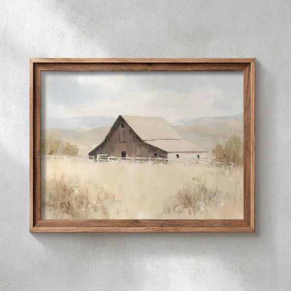 Rustic Barn Landscape, Vintage Countryside Art Print