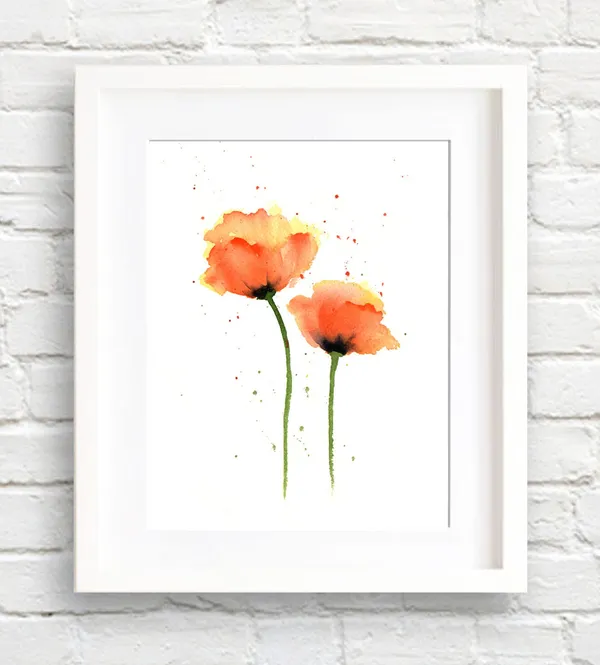 Poppies Orange Watercolor Floral Wall Art Print