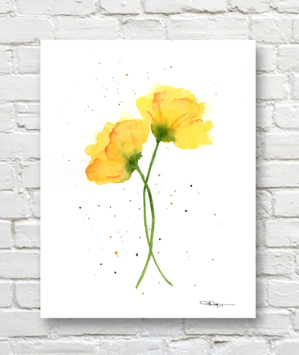 Yellow Poppies Watercolor Art Print, Floral Decor