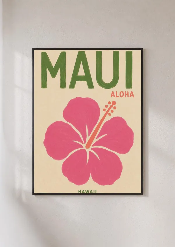 Maui Hawaii Aloha Hibiscus Retro Travel Poster