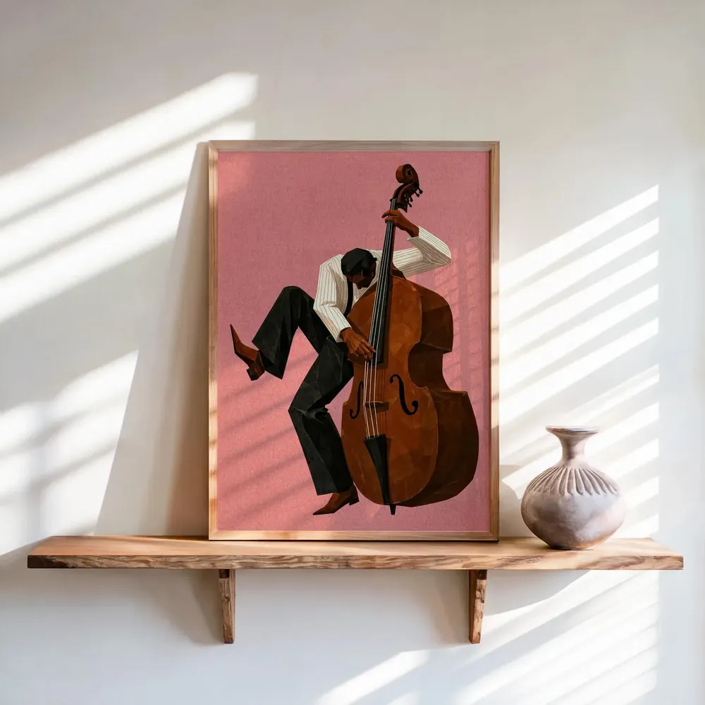 Jazz Double Bassist Mid Century Modern Soulful Music Night Poster - Image 2