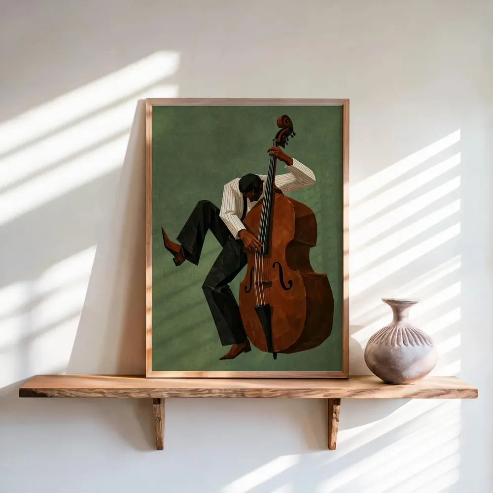 Jazz Double Bassist Mid Century Modern Soulful Music Night Poster - Image 3