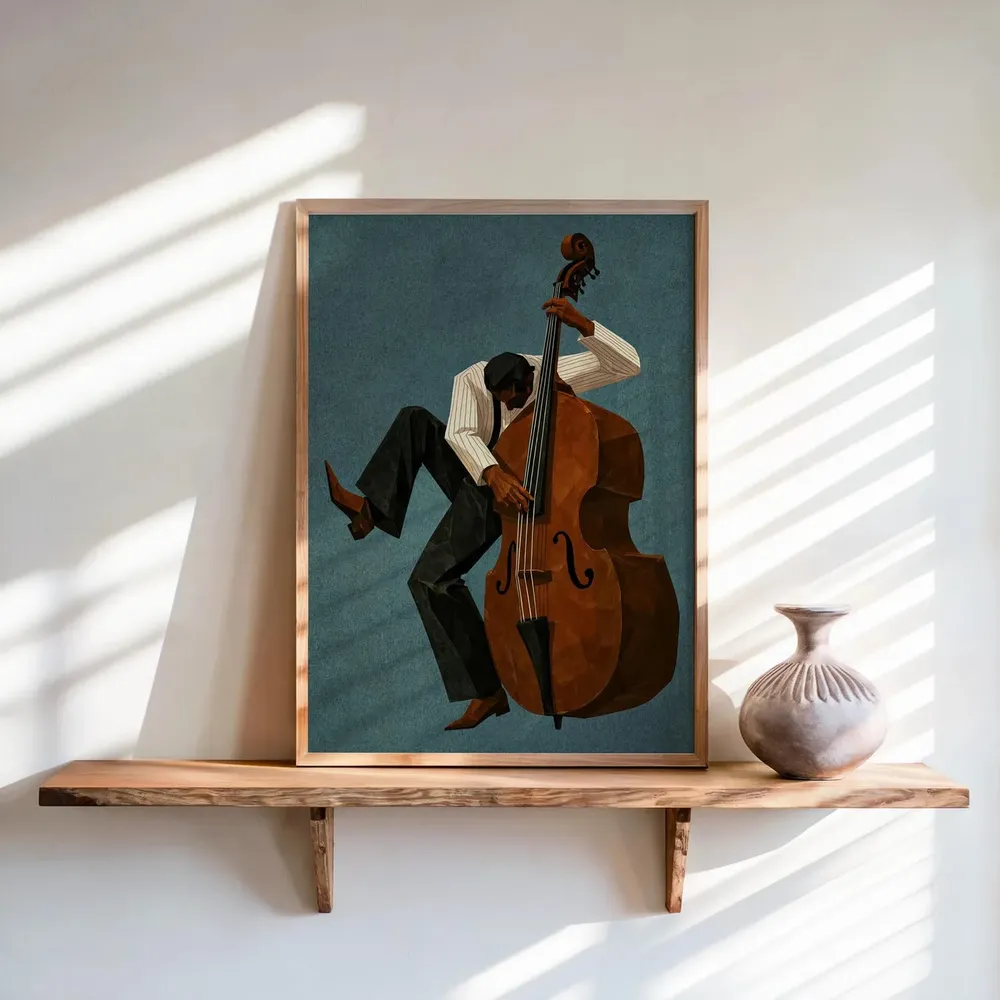 Jazz Double Bassist Mid Century Modern Soulful Music Night Poster - Image 4