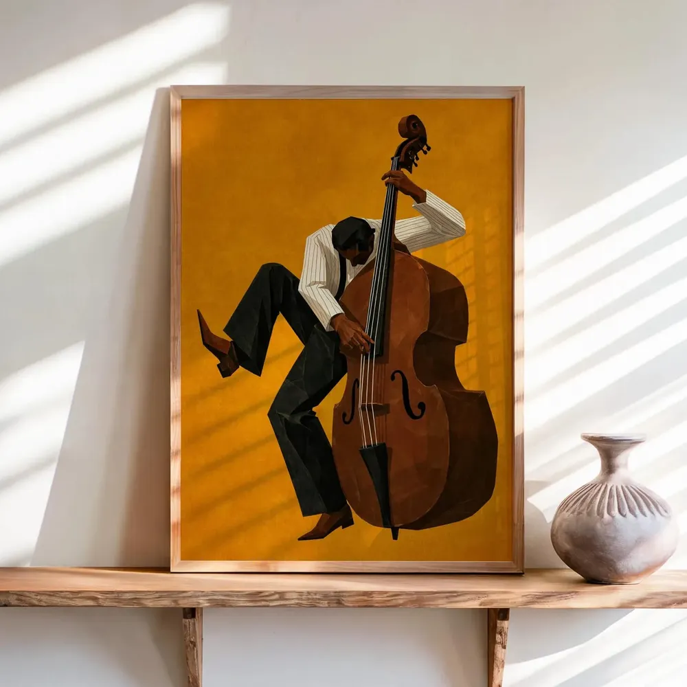 Jazz Double Bassist Mid Century Modern Soulful Music Night Poster