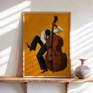 Jazz Bassist Wall Art Modern Mid Century Musician Print Retro African American Poster Afrocentric Painting Black Culture Soul Music