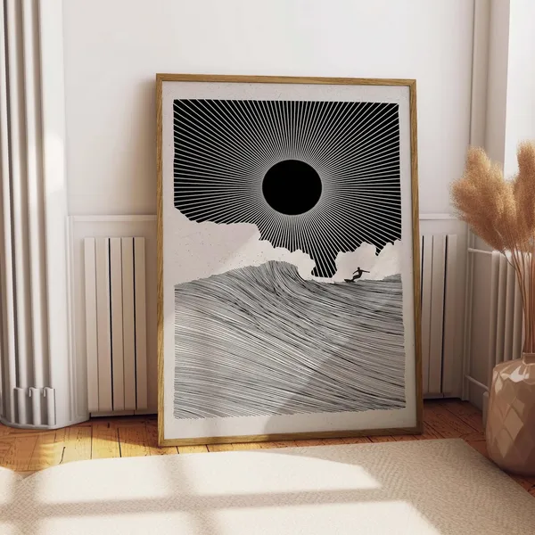 Minimalist Waves Line Art Poster