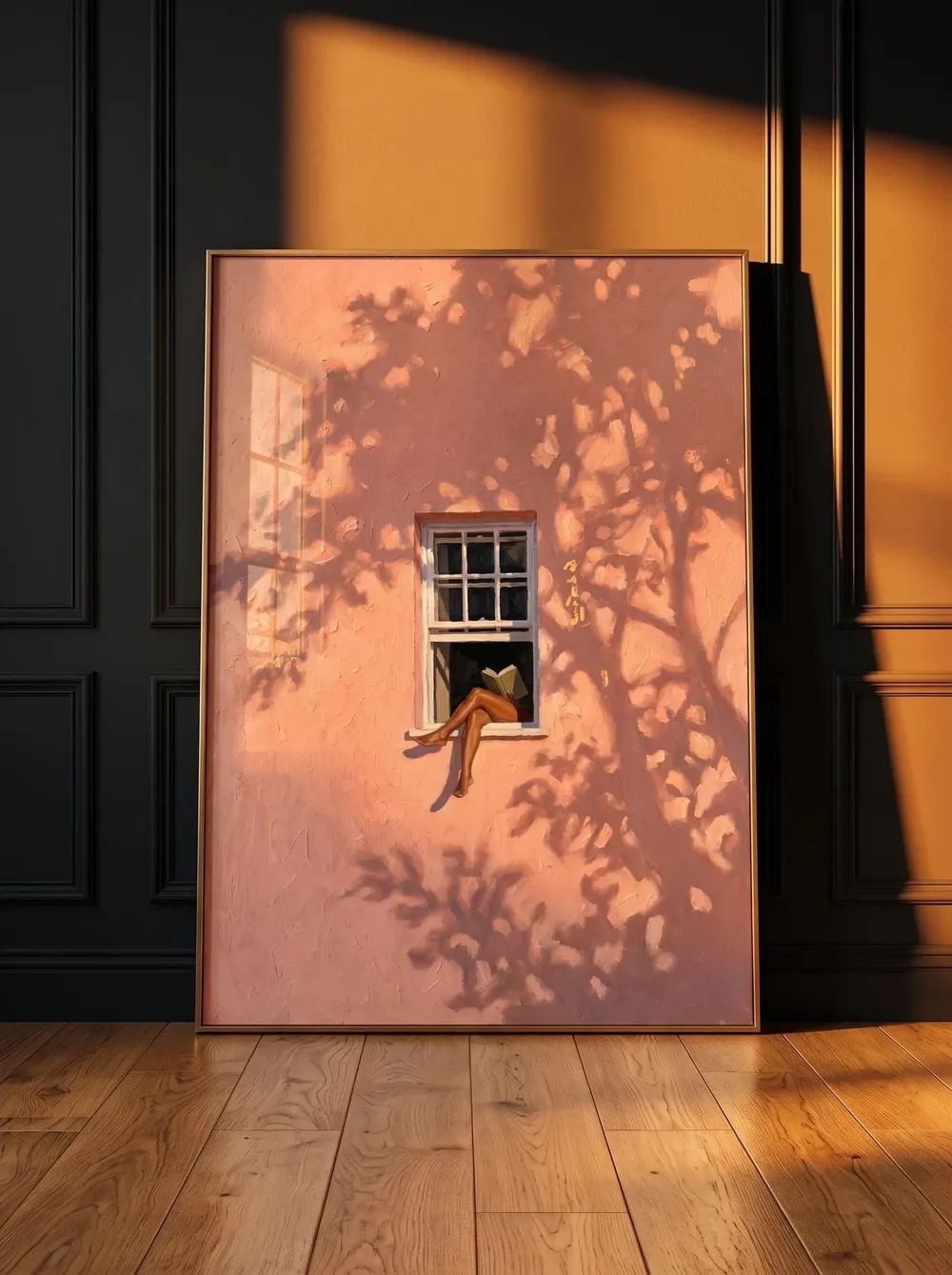Woman Reading in Window Blush Pink Warm Impressionist Poster