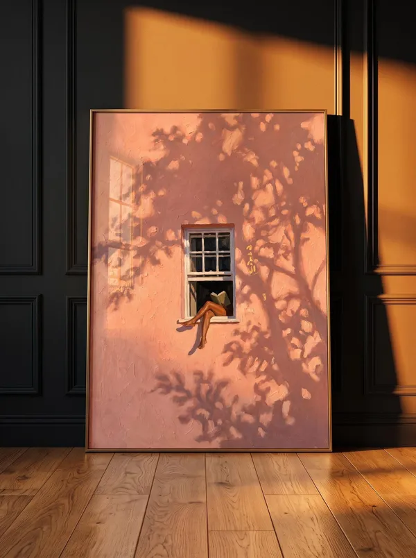 Woman Reading in Window Blush Pink Warm Impressionist Poster