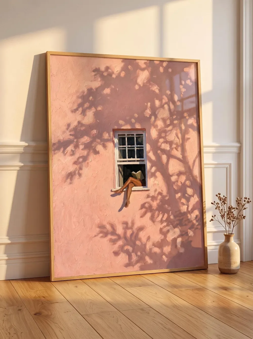 Woman Reading in Window Blush Pink Warm Impressionist Poster - Image 5