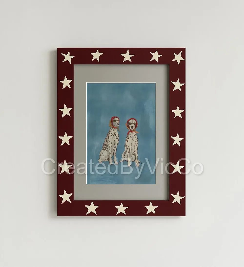 Two Dalmatians in Red Scarves Whimsical Dog Portrait Art Print - Image 3