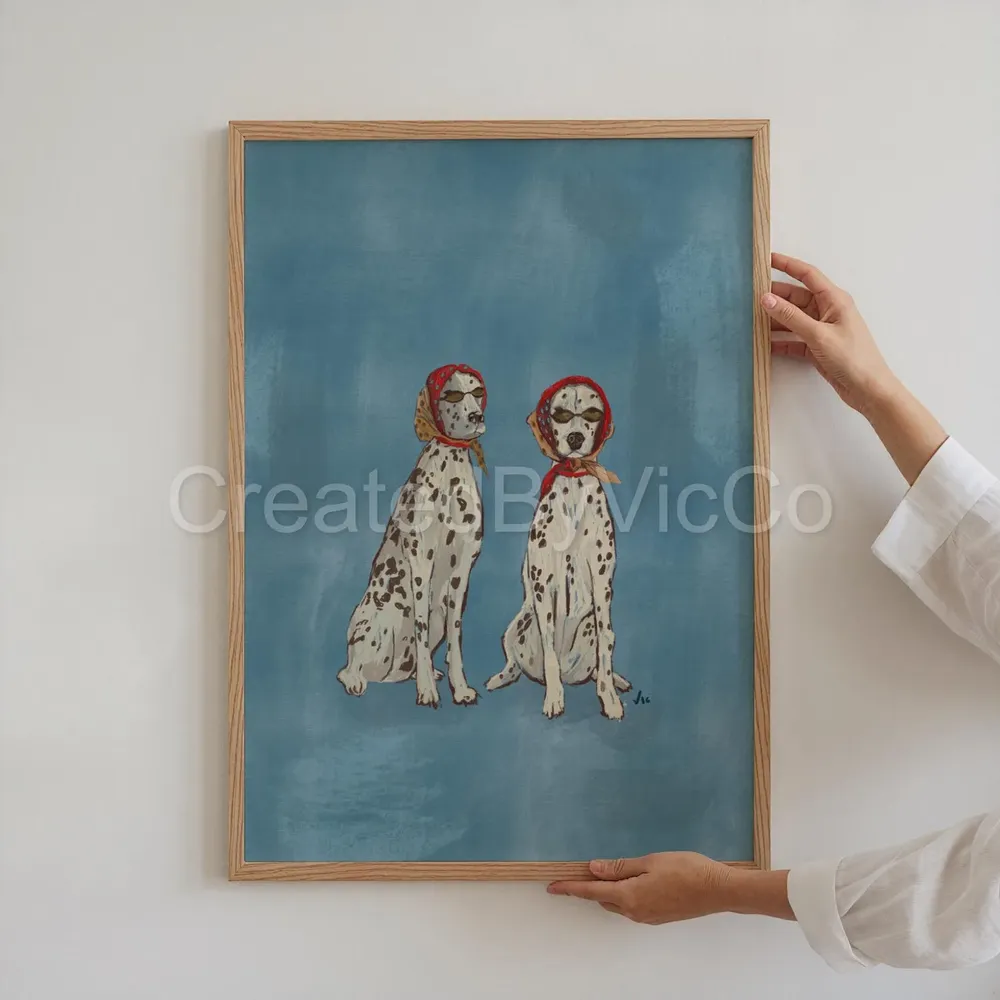 Two Dalmatians in Red Scarves Whimsical Dog Portrait Art Print - Image 6