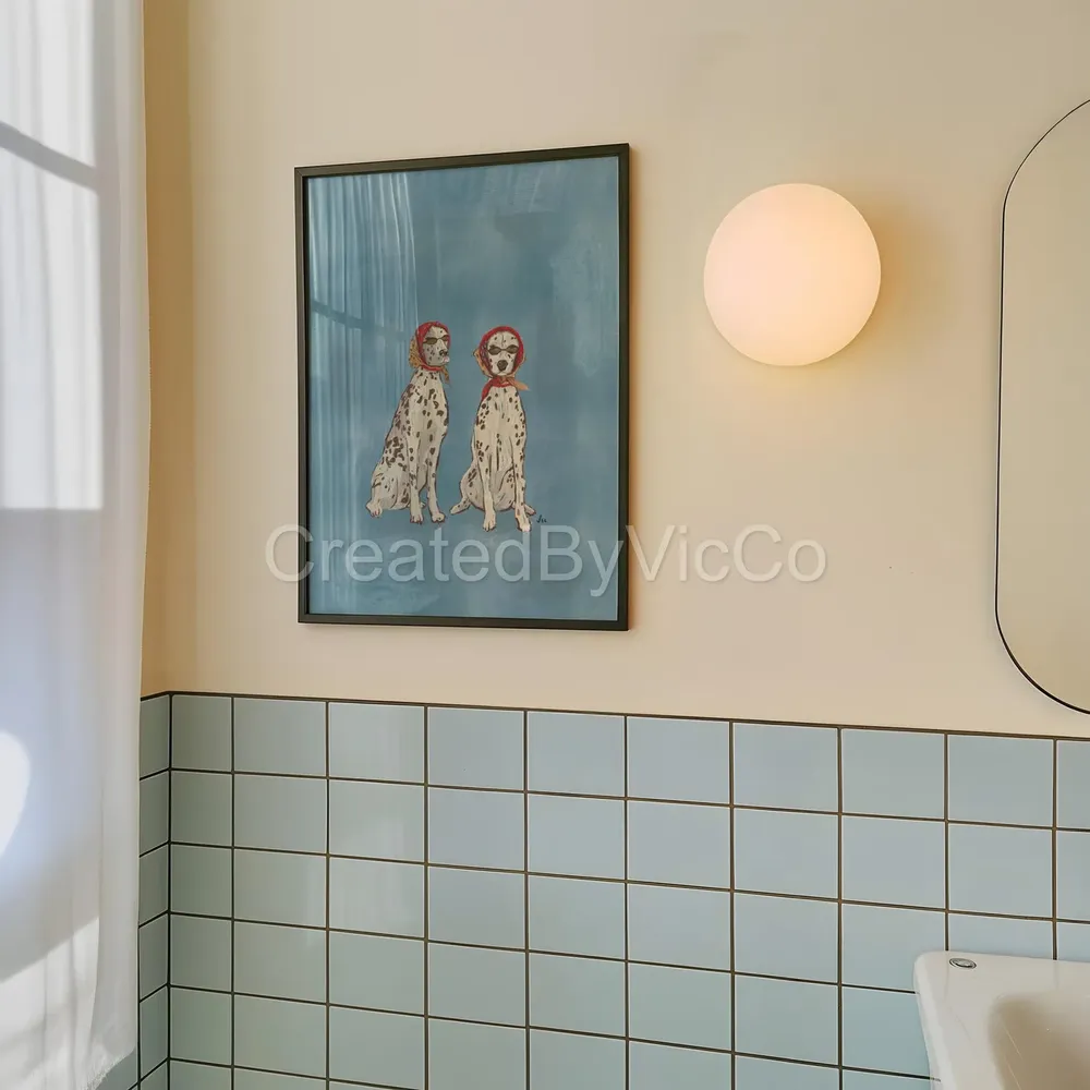 Two Dalmatians in Red Scarves Whimsical Dog Portrait Art Print - Image 4