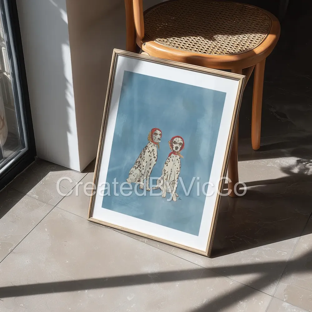 Two Dalmatians in Red Scarves Whimsical Dog Portrait Art Print - Image 2