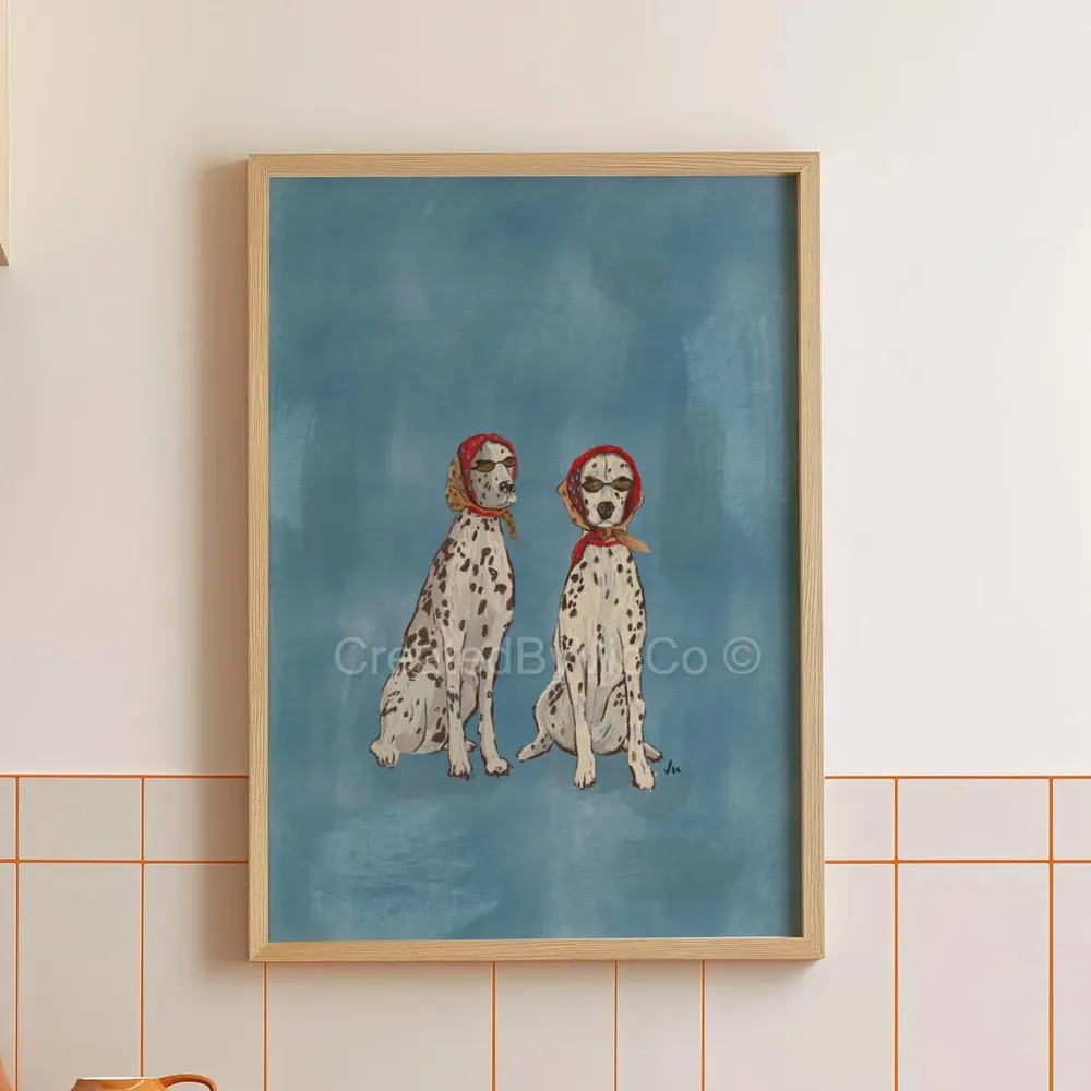Two Dalmatians in Red Scarves Whimsical Dog Portrait Art Print - Image 7