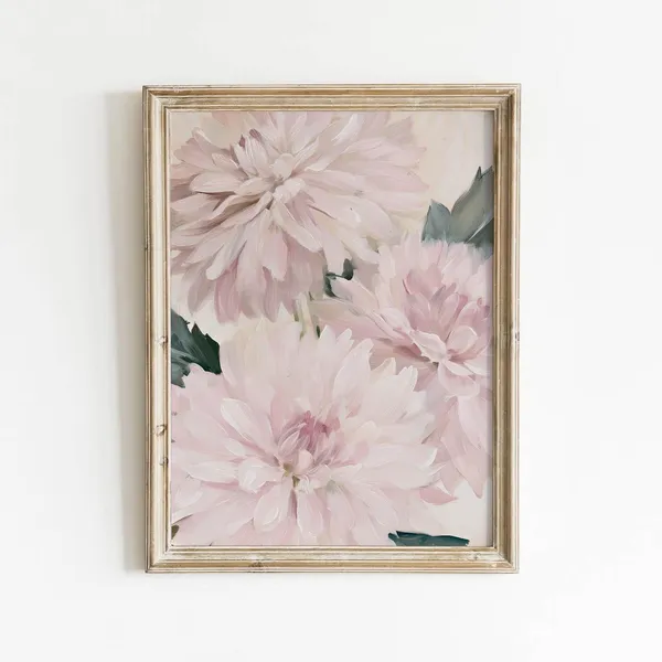 Blush Pink Peony Dahlia Floral Art Print, Vintage