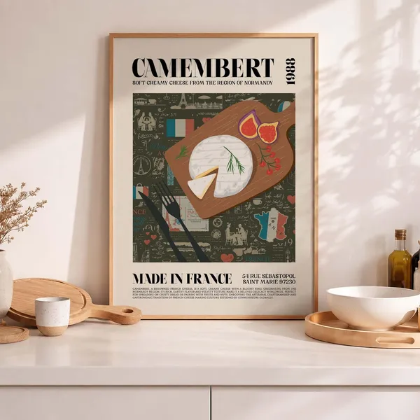 Camembert Cheese Print, French Kitchen Wall Art