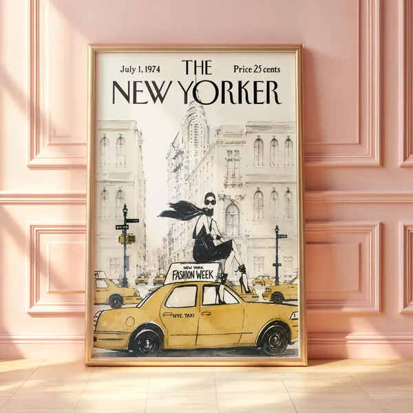 Vintage New Yorker Fashion Week NYC Taxi Travel Poster