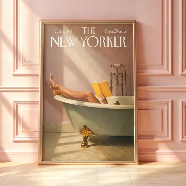 Vintage New Yorker Bathtub Poster, Bathroom Wall Art