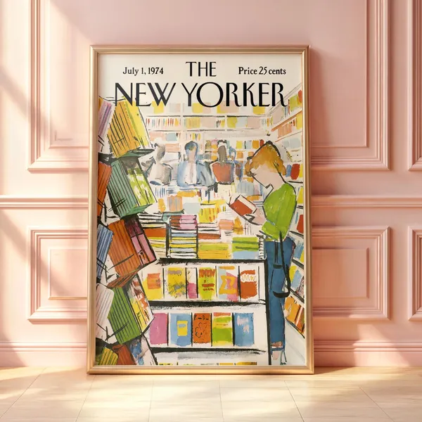 Vintage New Yorker Bookstore Poster, Literary Cover Art Print
