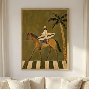 Coastal Cowboy Surfboard Horse Palm Western Sunset Scene Poster