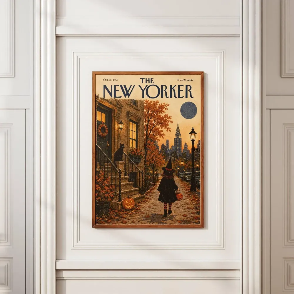 Vintage Halloween New Yorker Cover Witch Girl Autumn NYC Poster - Image 2