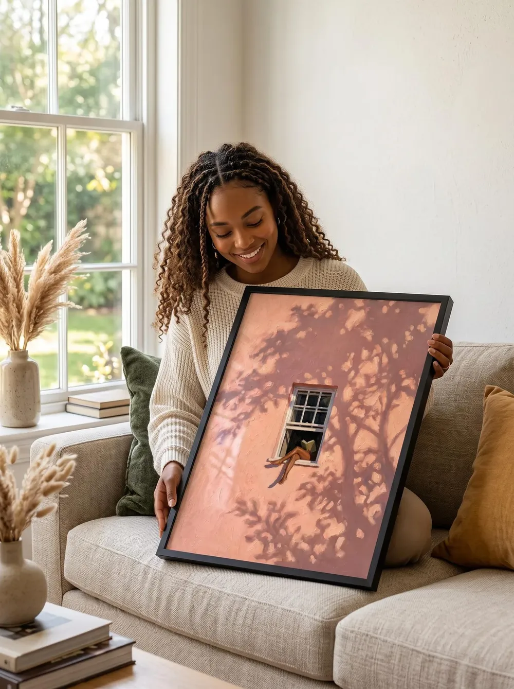 Woman Reading in Window Blush Pink Warm Impressionist Poster - Image 4