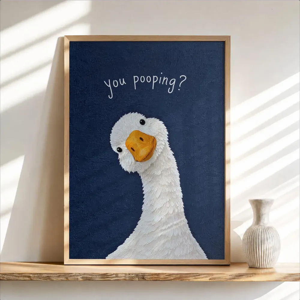 Funny You Pooping Goose Yellow Quirky Bathroom Quote Art Poster - Image 5