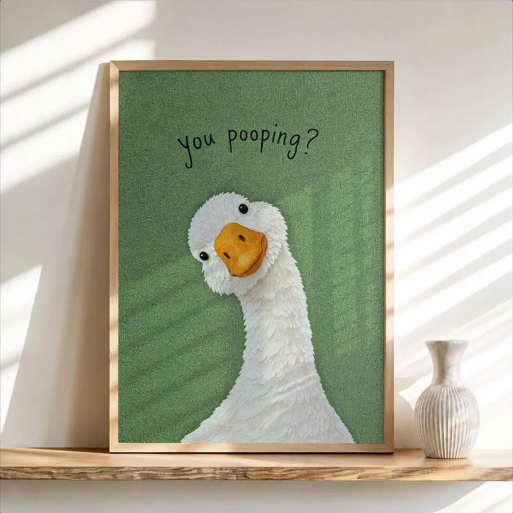 Funny You Pooping Goose Yellow Quirky Bathroom Quote Art Poster - Image 2