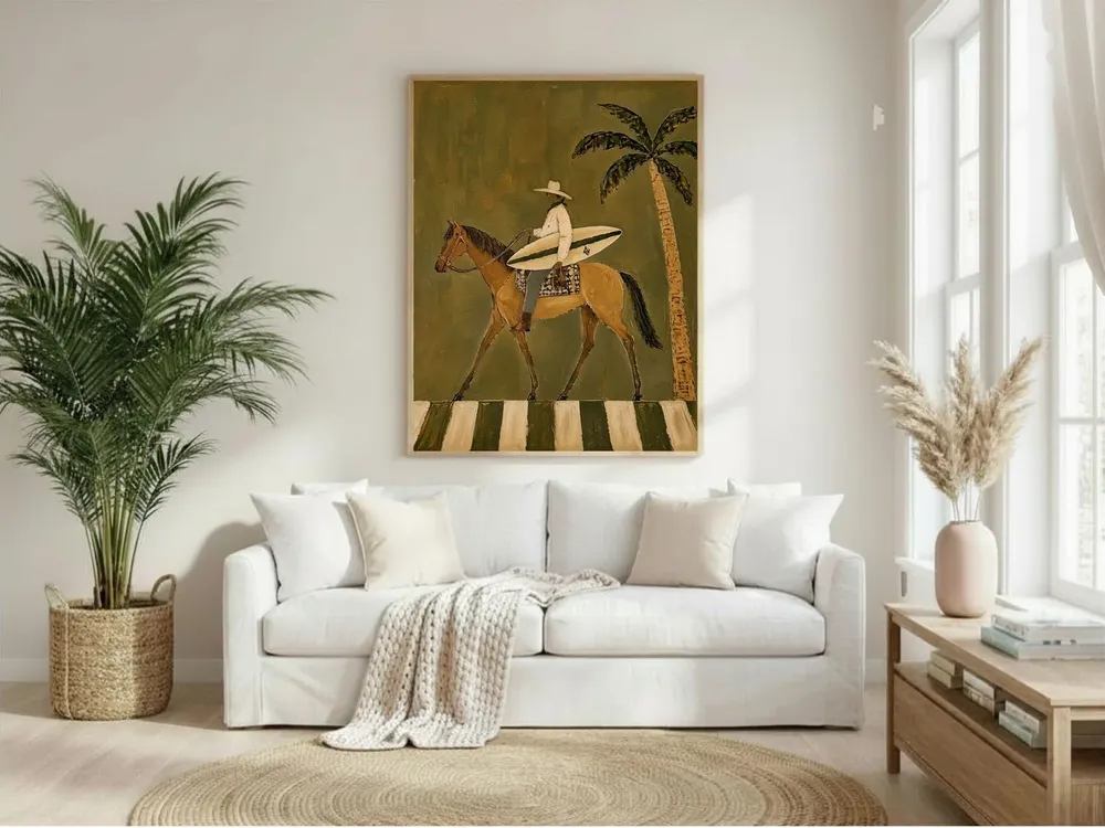 Coastal Cowboy Surfboard Horse Palm Western Sunset Scene Poster - Image 5