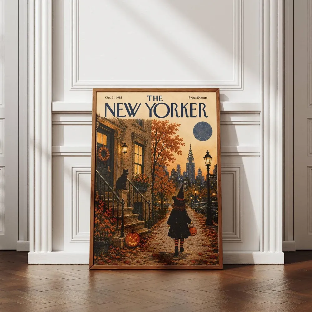Vintage Halloween New Yorker Cover Witch Girl Autumn NYC Poster