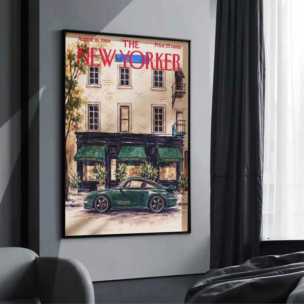 Green Porsche 993 Aimé Leon Dore NYC Storefront New Yorker Cover Poster - Image 3