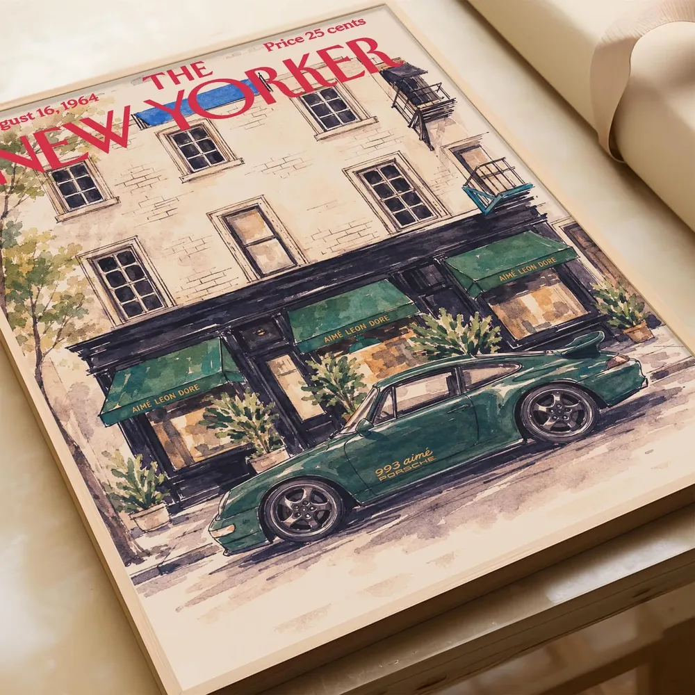 Green Porsche 993 Aimé Leon Dore NYC Storefront New Yorker Cover Poster - Image 4